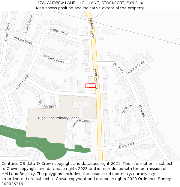 27A, ANDREW LANE, HIGH LANE, STOCKPORT, SK6 8HX: Location map and indicative extent of plot