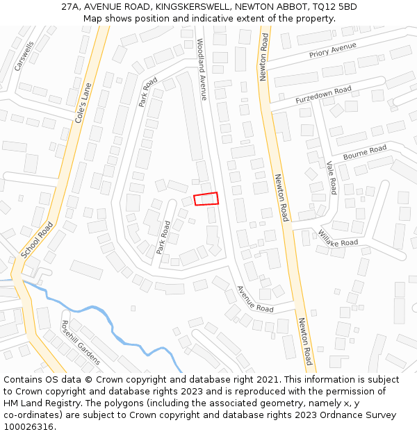 27A, AVENUE ROAD, KINGSKERSWELL, NEWTON ABBOT, TQ12 5BD: Location map and indicative extent of plot