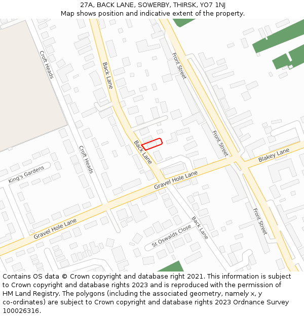 27A, BACK LANE, SOWERBY, THIRSK, YO7 1NJ: Location map and indicative extent of plot