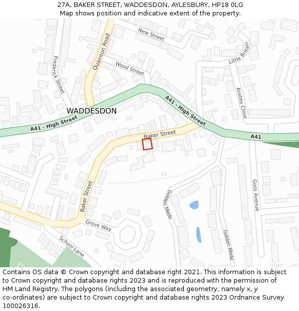 27A, BAKER STREET, WADDESDON, AYLESBURY, HP18 0LG: Location map and indicative extent of plot