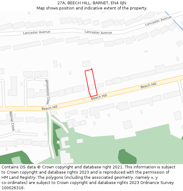 27A, BEECH HILL, BARNET, EN4 0JN: Location map and indicative extent of plot