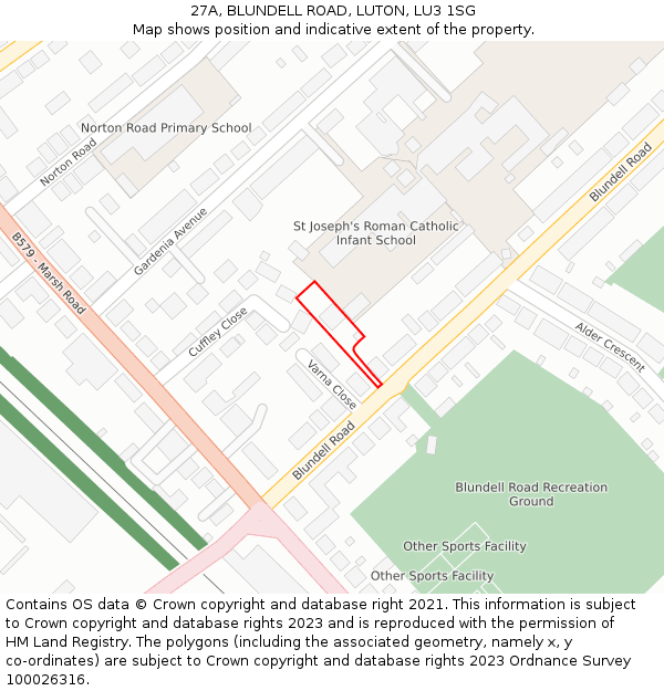 27A, BLUNDELL ROAD, LUTON, LU3 1SG: Location map and indicative extent of plot