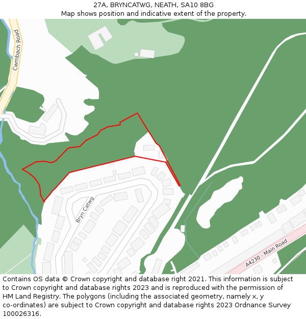 27A, BRYNCATWG, NEATH, SA10 8BG: Location map and indicative extent of plot