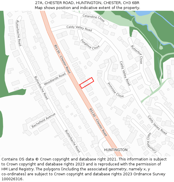 27A, CHESTER ROAD, HUNTINGTON, CHESTER, CH3 6BR: Location map and indicative extent of plot