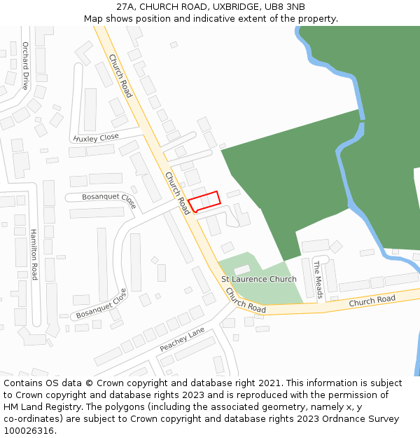 27A, CHURCH ROAD, UXBRIDGE, UB8 3NB: Location map and indicative extent of plot