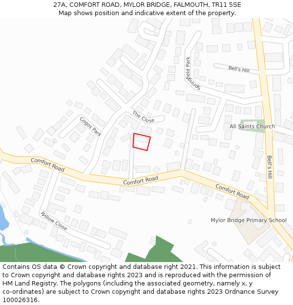 27A, COMFORT ROAD, MYLOR BRIDGE, FALMOUTH, TR11 5SE: Location map and indicative extent of plot