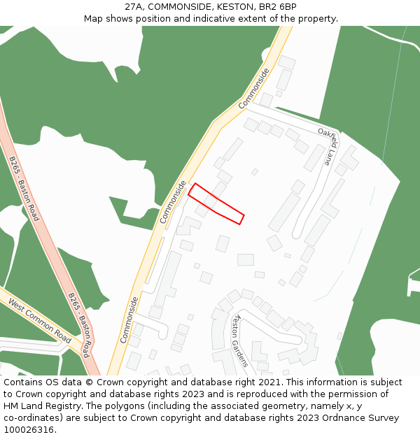 27A, COMMONSIDE, KESTON, BR2 6BP: Location map and indicative extent of plot