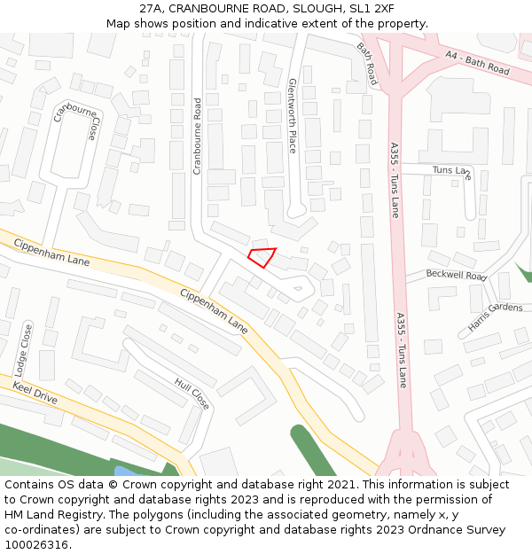 27A, CRANBOURNE ROAD, SLOUGH, SL1 2XF: Location map and indicative extent of plot