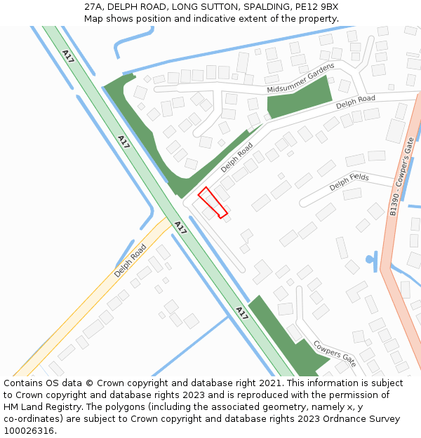 27A, DELPH ROAD, LONG SUTTON, SPALDING, PE12 9BX: Location map and indicative extent of plot