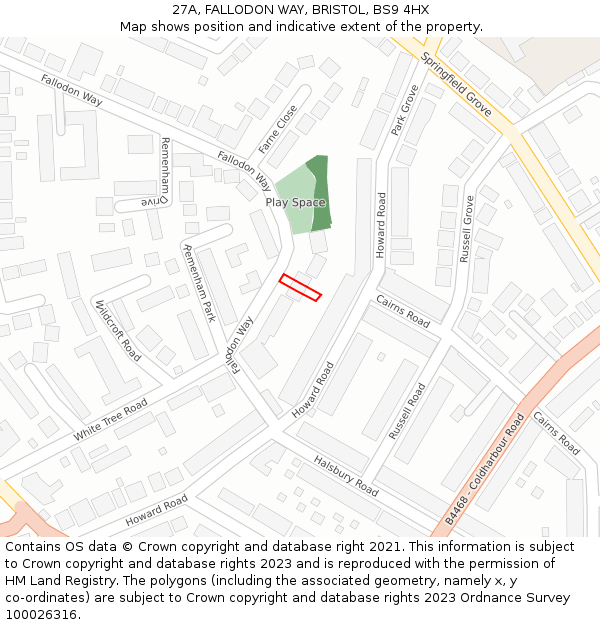 27A, FALLODON WAY, BRISTOL, BS9 4HX: Location map and indicative extent of plot