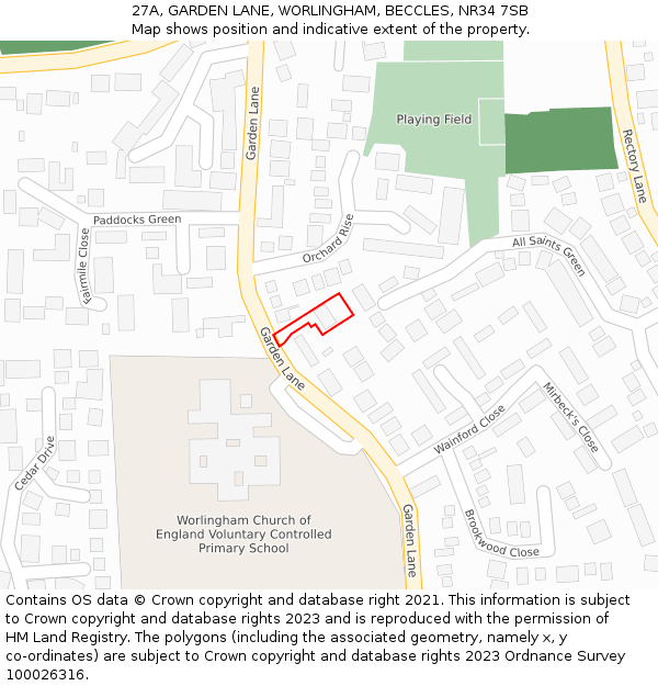 27A, GARDEN LANE, WORLINGHAM, BECCLES, NR34 7SB: Location map and indicative extent of plot