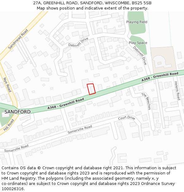 27A, GREENHILL ROAD, SANDFORD, WINSCOMBE, BS25 5SB: Location map and indicative extent of plot