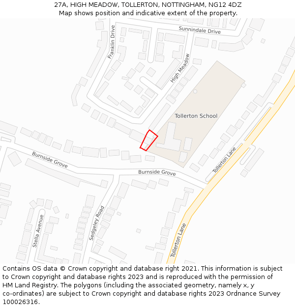 27A, HIGH MEADOW, TOLLERTON, NOTTINGHAM, NG12 4DZ: Location map and indicative extent of plot