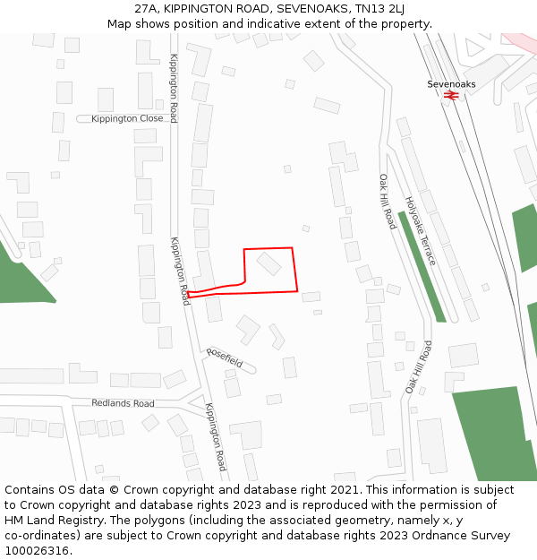 27A, KIPPINGTON ROAD, SEVENOAKS, TN13 2LJ: Location map and indicative extent of plot
