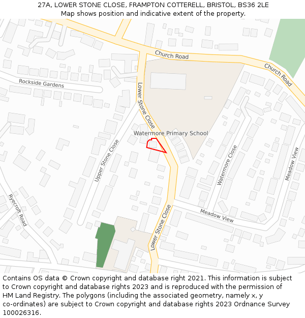 27A, LOWER STONE CLOSE, FRAMPTON COTTERELL, BRISTOL, BS36 2LE: Location map and indicative extent of plot