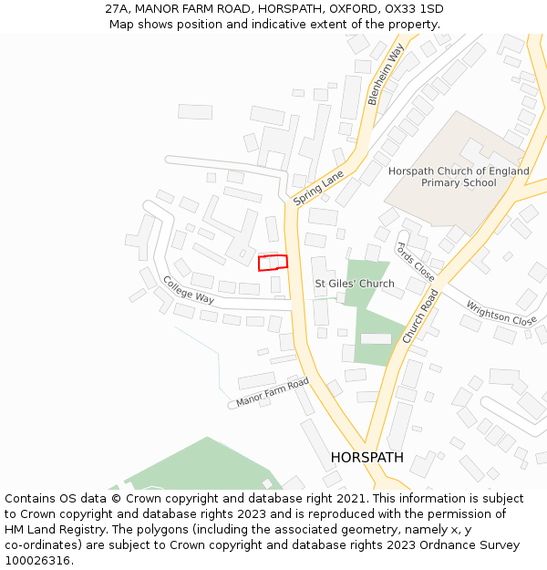 27A, MANOR FARM ROAD, HORSPATH, OXFORD, OX33 1SD: Location map and indicative extent of plot