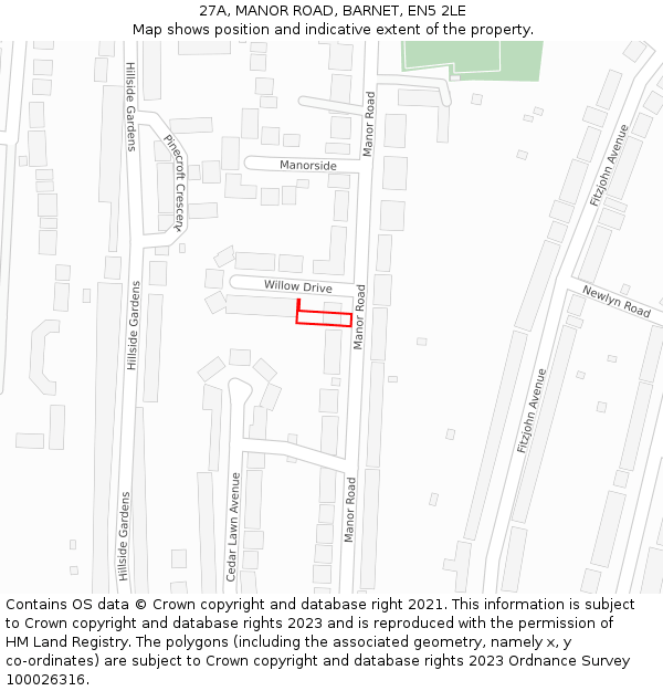 27A, MANOR ROAD, BARNET, EN5 2LE: Location map and indicative extent of plot