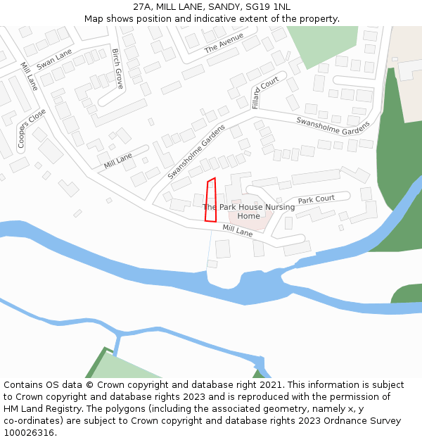 27A, MILL LANE, SANDY, SG19 1NL: Location map and indicative extent of plot