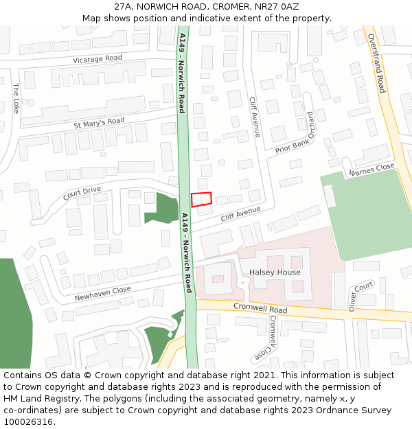 27A, NORWICH ROAD, CROMER, NR27 0AZ: Location map and indicative extent of plot