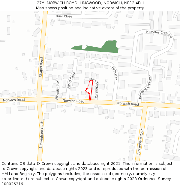 27A, NORWICH ROAD, LINGWOOD, NORWICH, NR13 4BH: Location map and indicative extent of plot