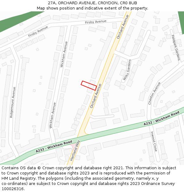 27A, ORCHARD AVENUE, CROYDON, CR0 8UB: Location map and indicative extent of plot