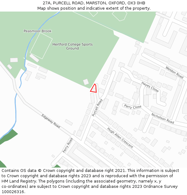 27A, PURCELL ROAD, MARSTON, OXFORD, OX3 0HB: Location map and indicative extent of plot