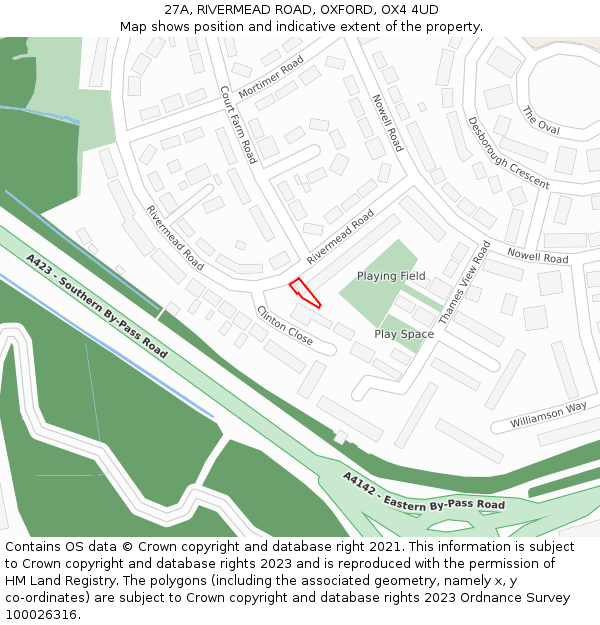 27A, RIVERMEAD ROAD, OXFORD, OX4 4UD: Location map and indicative extent of plot