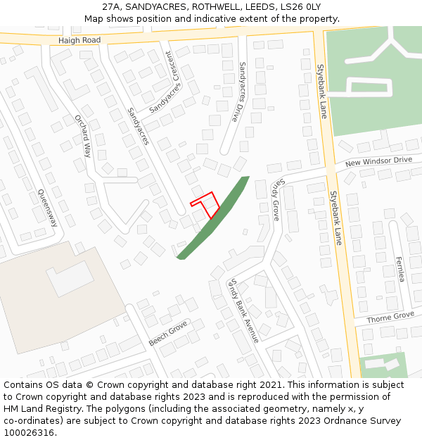 27A, SANDYACRES, ROTHWELL, LEEDS, LS26 0LY: Location map and indicative extent of plot