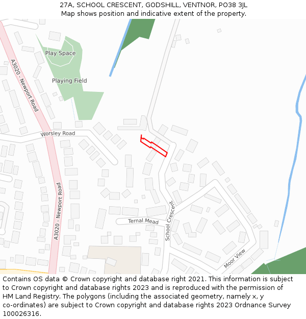 27A, SCHOOL CRESCENT, GODSHILL, VENTNOR, PO38 3JL: Location map and indicative extent of plot