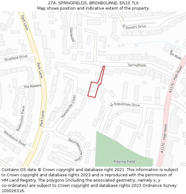 27A, SPRINGFIELDS, BROXBOURNE, EN10 7LX: Location map and indicative extent of plot
