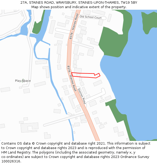 27A, STAINES ROAD, WRAYSBURY, STAINES-UPON-THAMES, TW19 5BY: Location map and indicative extent of plot