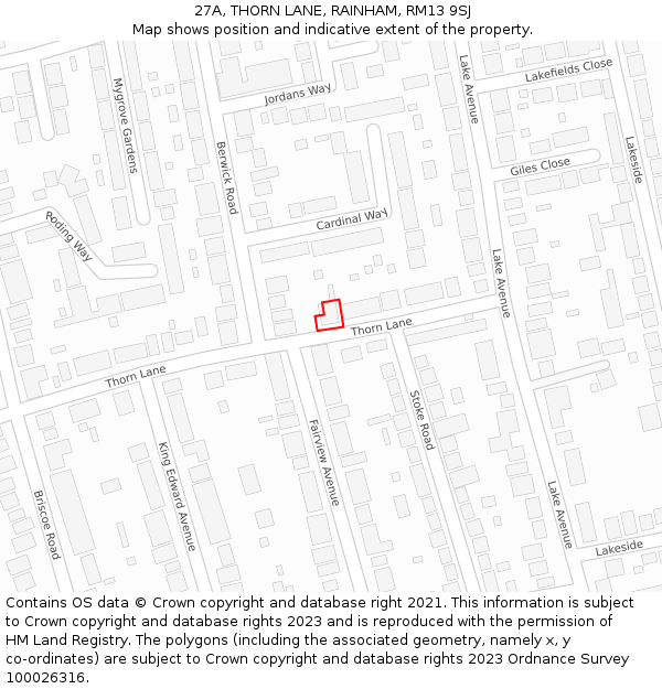 27A, THORN LANE, RAINHAM, RM13 9SJ: Location map and indicative extent of plot