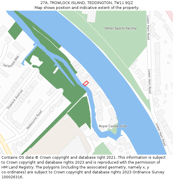 27A, TROWLOCK ISLAND, TEDDINGTON, TW11 9QZ: Location map and indicative extent of plot
