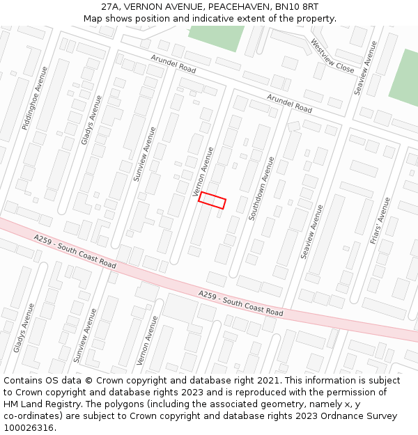 27A, VERNON AVENUE, PEACEHAVEN, BN10 8RT: Location map and indicative extent of plot