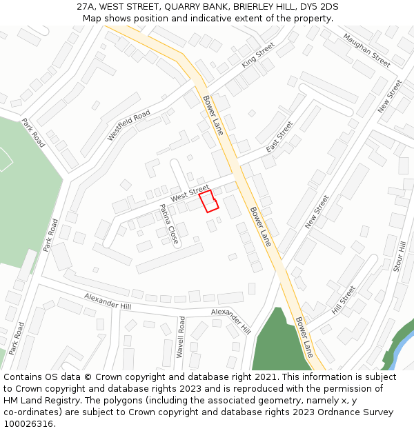 27A, WEST STREET, QUARRY BANK, BRIERLEY HILL, DY5 2DS: Location map and indicative extent of plot