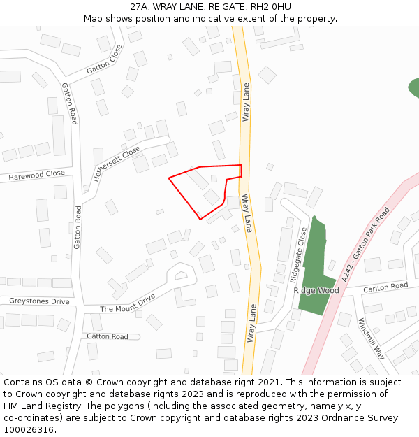 27A, WRAY LANE, REIGATE, RH2 0HU: Location map and indicative extent of plot