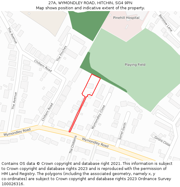 27A, WYMONDLEY ROAD, HITCHIN, SG4 9PN: Location map and indicative extent of plot