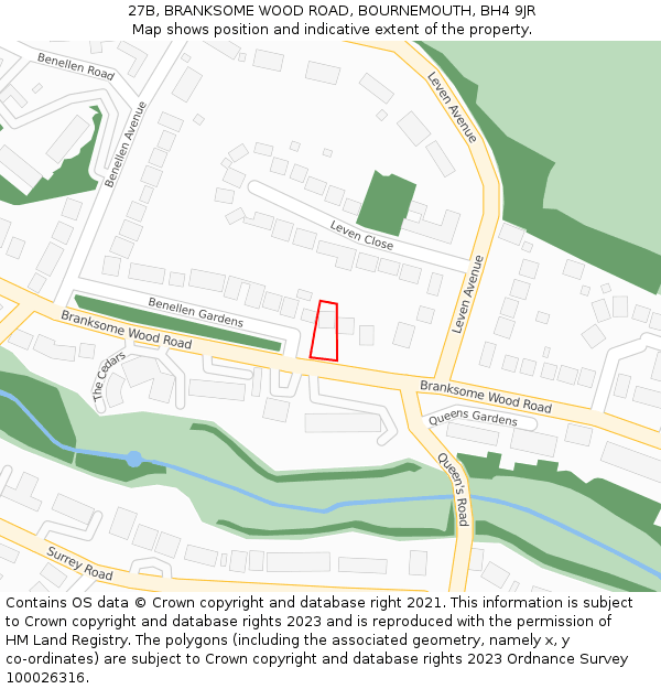 27B, BRANKSOME WOOD ROAD, BOURNEMOUTH, BH4 9JR: Location map and indicative extent of plot