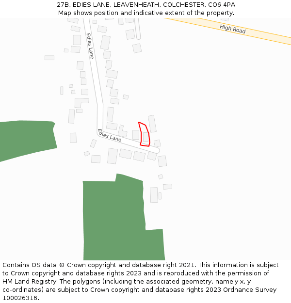 27B, EDIES LANE, LEAVENHEATH, COLCHESTER, CO6 4PA: Location map and indicative extent of plot