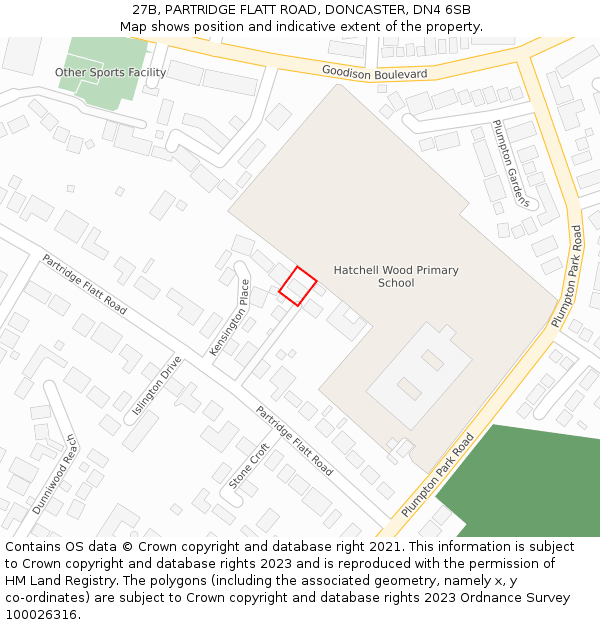 27B, PARTRIDGE FLATT ROAD, DONCASTER, DN4 6SB: Location map and indicative extent of plot