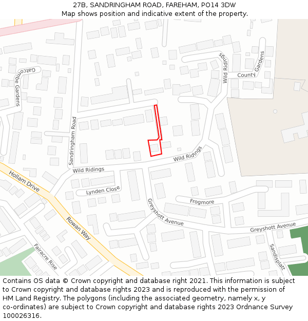 27B, SANDRINGHAM ROAD, FAREHAM, PO14 3DW: Location map and indicative extent of plot