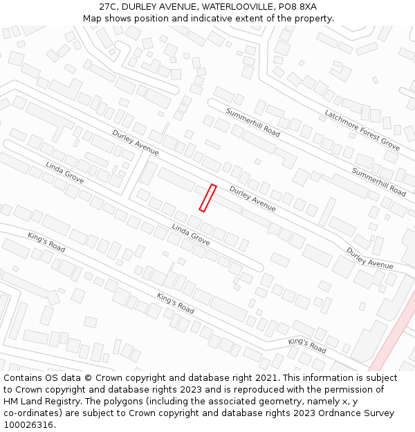 27C, DURLEY AVENUE, WATERLOOVILLE, PO8 8XA: Location map and indicative extent of plot