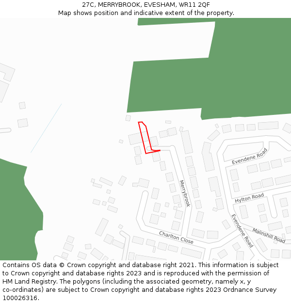 27C, MERRYBROOK, EVESHAM, WR11 2QF: Location map and indicative extent of plot