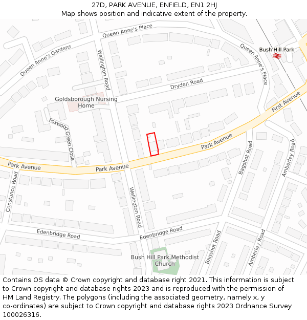 27D, PARK AVENUE, ENFIELD, EN1 2HJ: Location map and indicative extent of plot