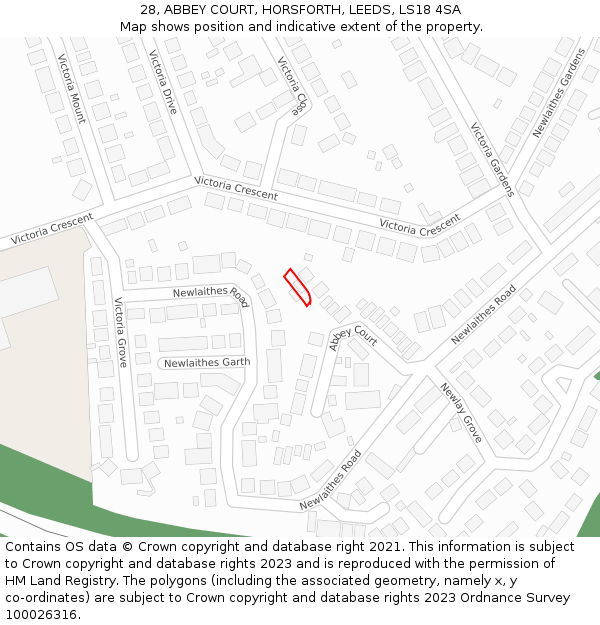 28, ABBEY COURT, HORSFORTH, LEEDS, LS18 4SA: Location map and indicative extent of plot