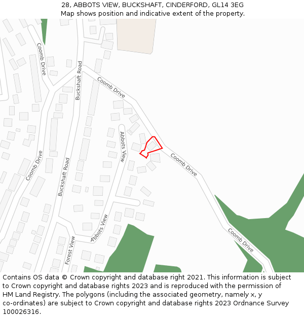 28, ABBOTS VIEW, BUCKSHAFT, CINDERFORD, GL14 3EG: Location map and indicative extent of plot