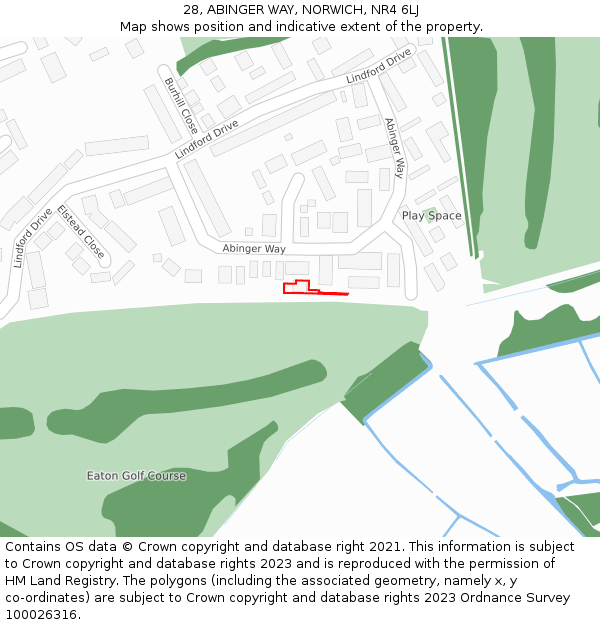 28, ABINGER WAY, NORWICH, NR4 6LJ: Location map and indicative extent of plot