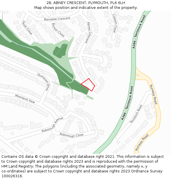 28, ABNEY CRESCENT, PLYMOUTH, PL6 6LH: Location map and indicative extent of plot