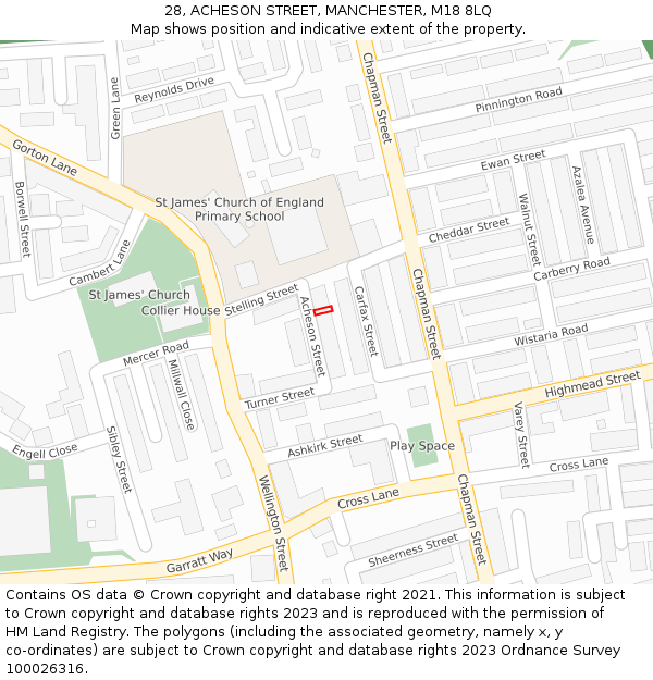 28, ACHESON STREET, MANCHESTER, M18 8LQ: Location map and indicative extent of plot