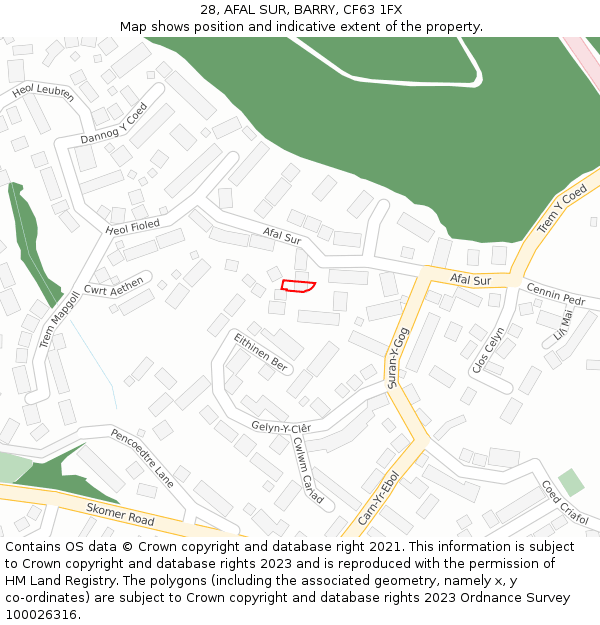 28, AFAL SUR, BARRY, CF63 1FX: Location map and indicative extent of plot